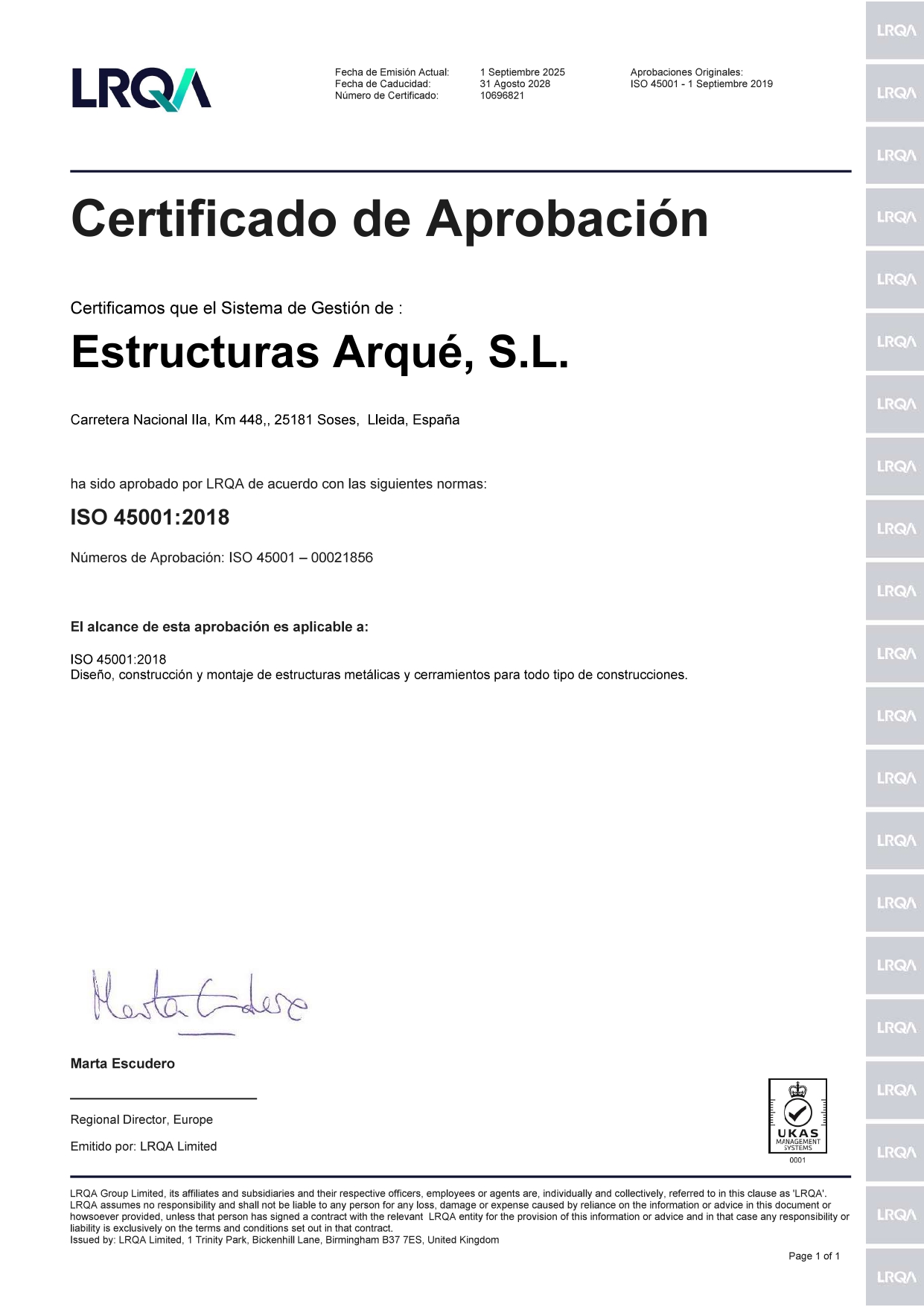 CERTIFICAT ISO4501_2025